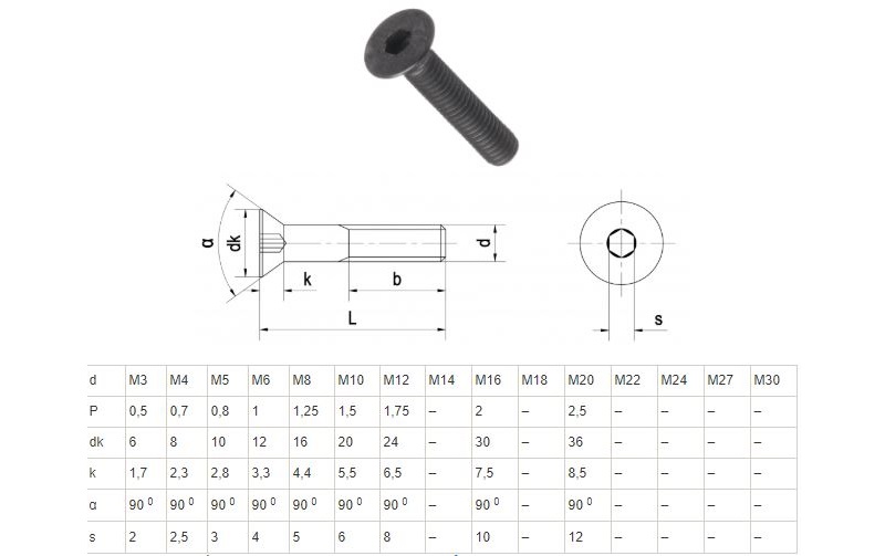 Bu lông lục giác chìm đầu bằng Din 7991/ISO 10462